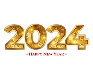 Canvas Print - 3d shiny dots golden 2024  numbers happy new year luxury gold wishes clipart sticker greetings background banner