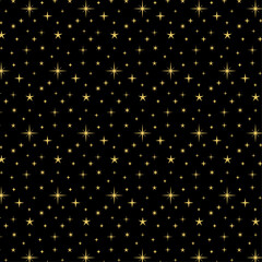 Fototapete - Abstract background with stylish golden glitter stars on black seamless vector pattern. Shining gold shimmer for funky design print.