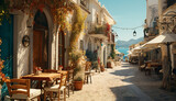 Fototapeta Na sufit - Pictoric recreation of a mediterranean street together the sea