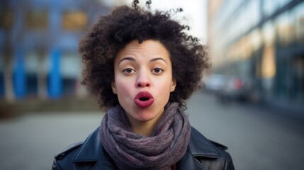 Poster - A woman making a funny face with her tongue out. Generative AI.