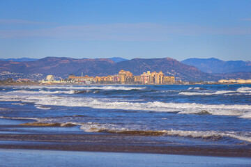 Sticker - Beautiful scenery of the Playa de las Arenas beach of Valencia, Spain