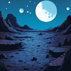 Wall Mural - moon surface landscape with craters and earth on background cartoon vector illustration lunar ground
