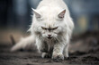 Angry white Persian cat with big orange eyes looking at camera, Generative Ai