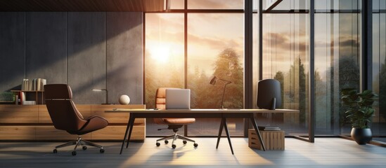 Poster - Zoomed view of contemporary high end office workspace copy space image