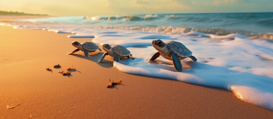 Poster - Turtles journey to the ocean copy space image