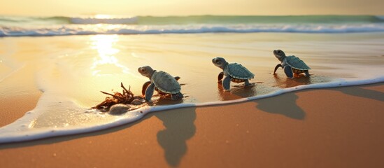 Poster - Turtles journey to the ocean copy space image
