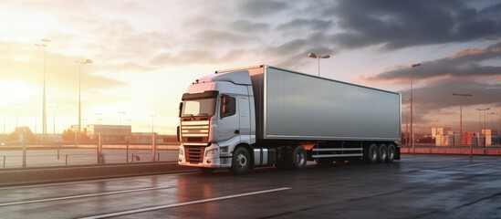 Poster - Truck loading cargo at the warehouse copy space image