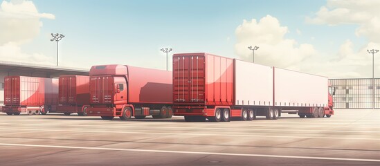 Wall Mural - Trucks delivering cargo containers at warehouse for logistics copy space image
