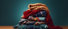 Winter Apparel Pile Featuring Scarf Gloves And Blanket Copy Space Image