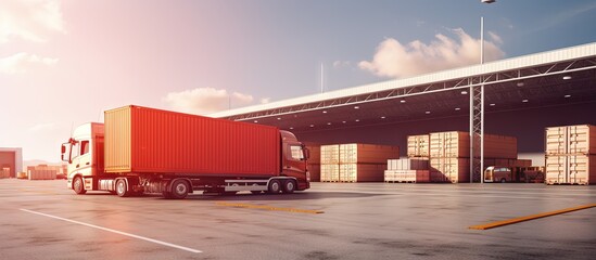 Poster - Truck loading cargo at the warehouse copy space image