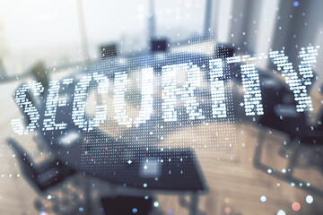 Aufkleber - Virtual cyber security creative concept on a modern furnished office background. Double exposure