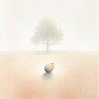© Faith Stock - The mustard seed. Watercolor illustration of a seed and a big tree in the background