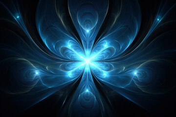 abstract blue flower lighting on black background