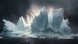 An iceberg calving from a glacier in Antarctica, creating a dynamic splash in the icy water.