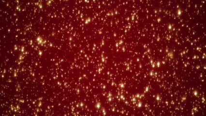 Wall Mural - looping animated christmas background of golden light particles falling on red background