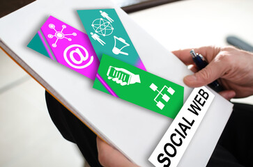 Wall Mural - social web concept on a paper
