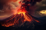 Fototapeta  - illustration of a volcanic eruption. natural disaster. Created with Generative AI