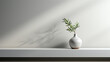 Un fondo universal y elegantemente diseñado a medida para presentaciones de productos. La composición presenta una estantería vacía blanca y limpia fijada a una pared gris claro.