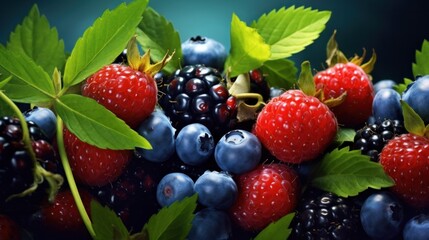 Wall Mural - Assorted ripe berries, organic fruit selection, fresh produce detail