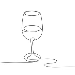 Wall Mural - Wineglass. Black and white. One line.