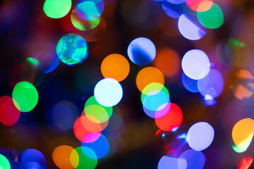 Festive Illumination: Close-Up of Vibrant Christmas Lights, De focused for Holiday Backgrounds and Copy Space