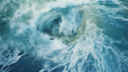 Poster - Aerial view of a swirling ocean whirlpool, conveying the natural forces and patterns created by the interaction of tides and currents.