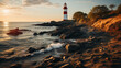 Leuchtturm: Sonnenuntergang am Meer