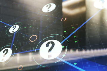 Aufkleber - Double exposure of abstract virtual question mark hologram on modern business center exterior background. Sociology and psychology concept