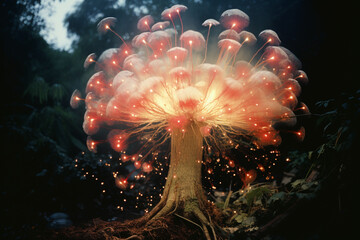 Aufkleber - A dynamic portrayal of a mushroom emitting bursts of light, creating a visual explosion suitable for energetic and impactful designs.