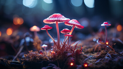 Poster - A captivating image showcasing the luminous aura of a mushroom, adding an otherworldly and enchanting quality to design concepts.