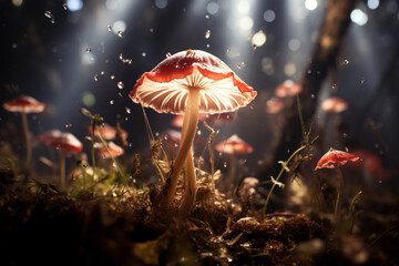 Aufkleber - An explosive burst of light emanating from a mushroom, creating a visually impactful image for designs that demand attention.