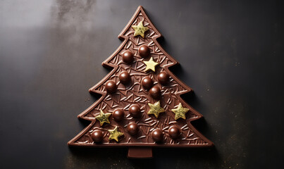 Wall Mural - Overhead view of a delicious chocolate christmas tree on a plate