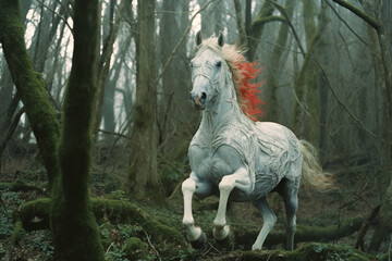 Poster - A Centaur, a creature with the upper body of a human and the lower body of a horse, galloping through a mythical forest.
