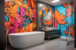 Fun and vibrant pop art  bathroom, colorful tiles, and creative wall decor transform a mundane space into an eye-catching and energetic haven.