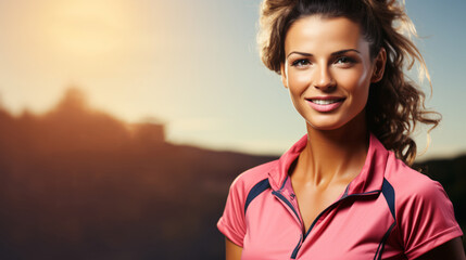 Portrait, female personal trainer. concept of sport, healthy lifestyle. Flyer with copyspace.