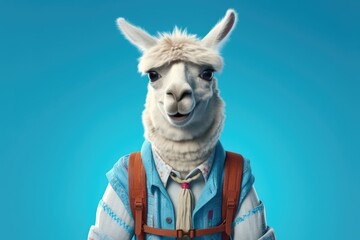  Alpaca Llama pupil Back to School with backpack on blue background, Ready for learning