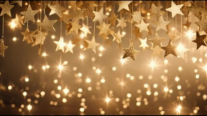 Wall Mural - Animation of golden stars on strings and bokeh
