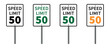 Speed limit 50 sign, limit 50 traffic light. American road sign on white background.