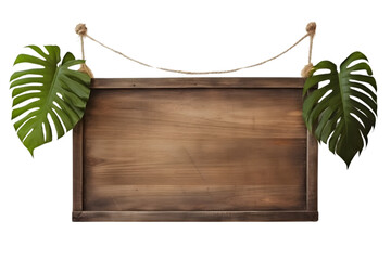 Wooden Hanging Sign Board Tropical With Rope. Generative AI.