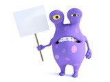 Fototapeta Morze - A spotted monster holding sign, looking disgusted.