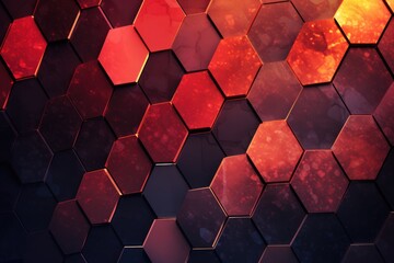 Poster - Abstract red hexagon background. 3d rendering toned image double exposure, Abstract background with hexagons, AI Generated