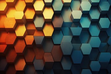 Wall Mural - 3d rendering of abstract hexagon shape background in blue and orange color, Abstract background with hexagons, AI Generated