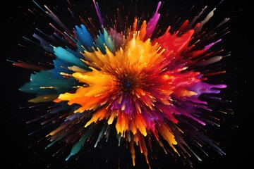 Abstract multicolored explosion on a black background. 3d rendering, Abstract colorful explosion on a black background, AI Generated