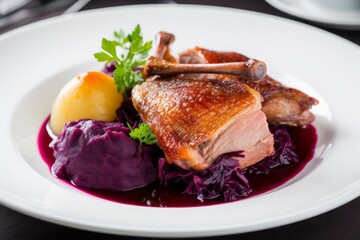 Sticker - Roasted duck red cabbage. Appetizing and juicy meat dish with vegetables. Generate AI