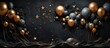 © Яна Деменишина - Elegant Black and Gold Party Background with Balloons and Stars - A Luxurious and Festive Design for Celebrations and Events