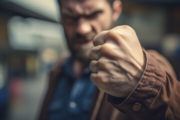 Close up of clenched fist of aggressive man