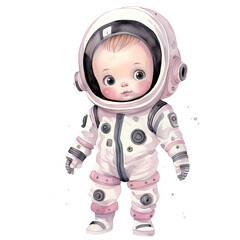 Wall Mural - Cute Baby Girl Astronaut Suit Watercolor Clipart Illustration