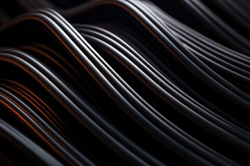 Poster - A close-up view of a bunch of black wires. This image can be used to illustrate technology, connectivity, or electrical systems