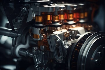 Poster - A detailed view of a machine showcasing its numerous parts. This image can be used to illustrate technology, engineering, manufacturing, or industrial concepts