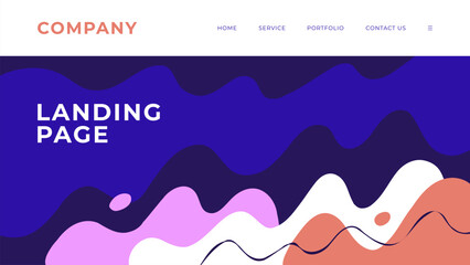 Fototapete - Landing page. Color waves. Abstract flowing liquid shapes. Dynamic colored splashes background for website graphic design. Vector illustration.